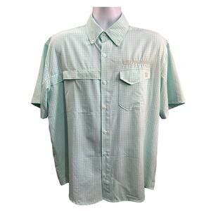 HUK Button down blue green'ish Large shirt Pursuit Boats Logo Offshore Fishing